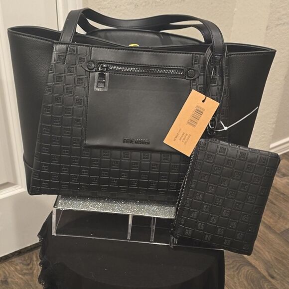 Steve Madden BMagie Block Logo Tote Bag- Black - Picture 4 of 11